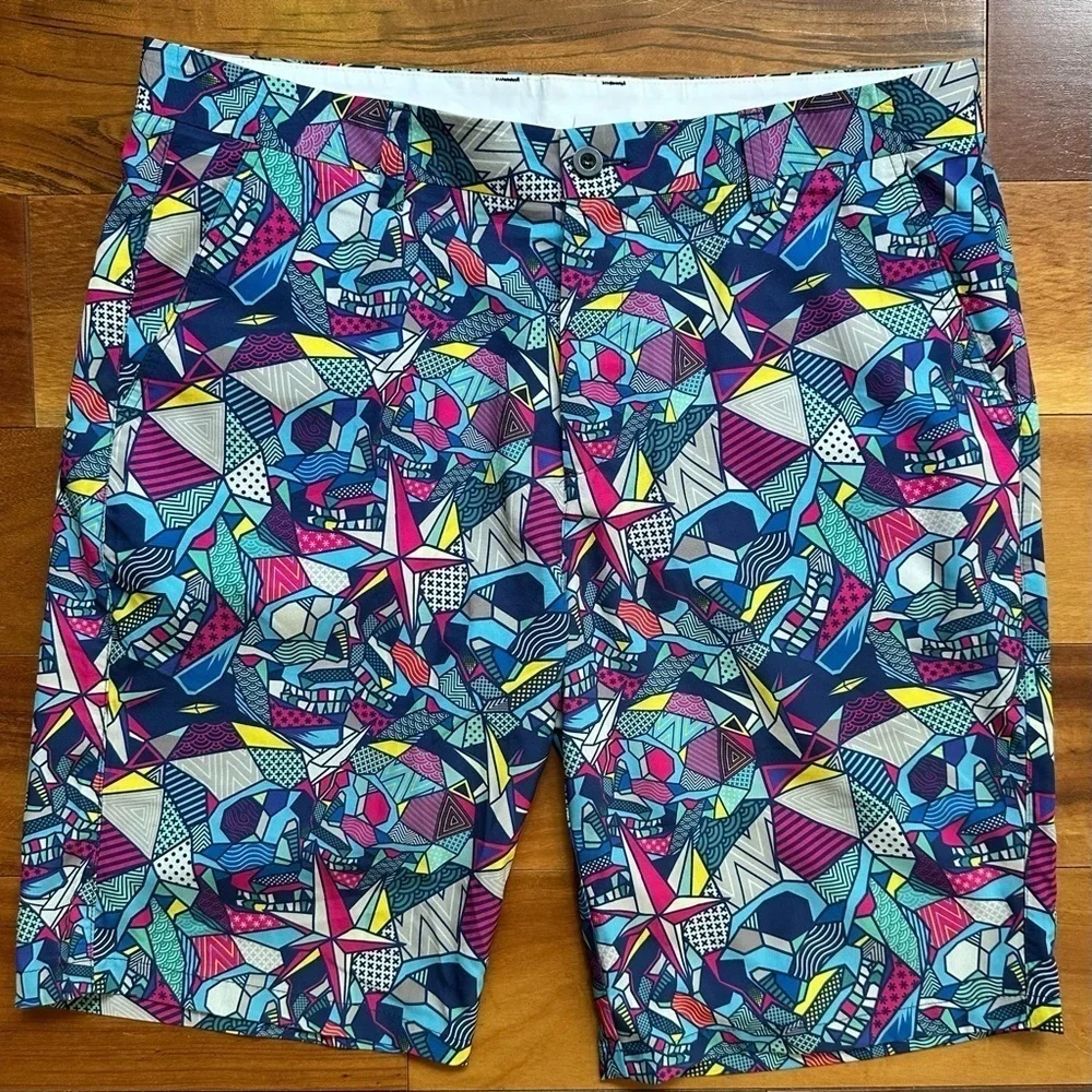 Hreski Geometric Blue Skulls Golf Shorts